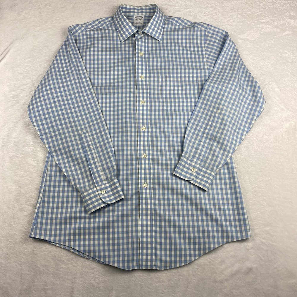 Brooks Brothers Dress Shirt Men's 16-33 Blue/White/Green Check Classic No Iron - Picture 6 of 10